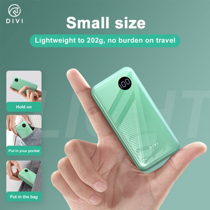 DIVI 10000 mAh Mini Power Bank With LCD Display PD 18W Fast Charging Green