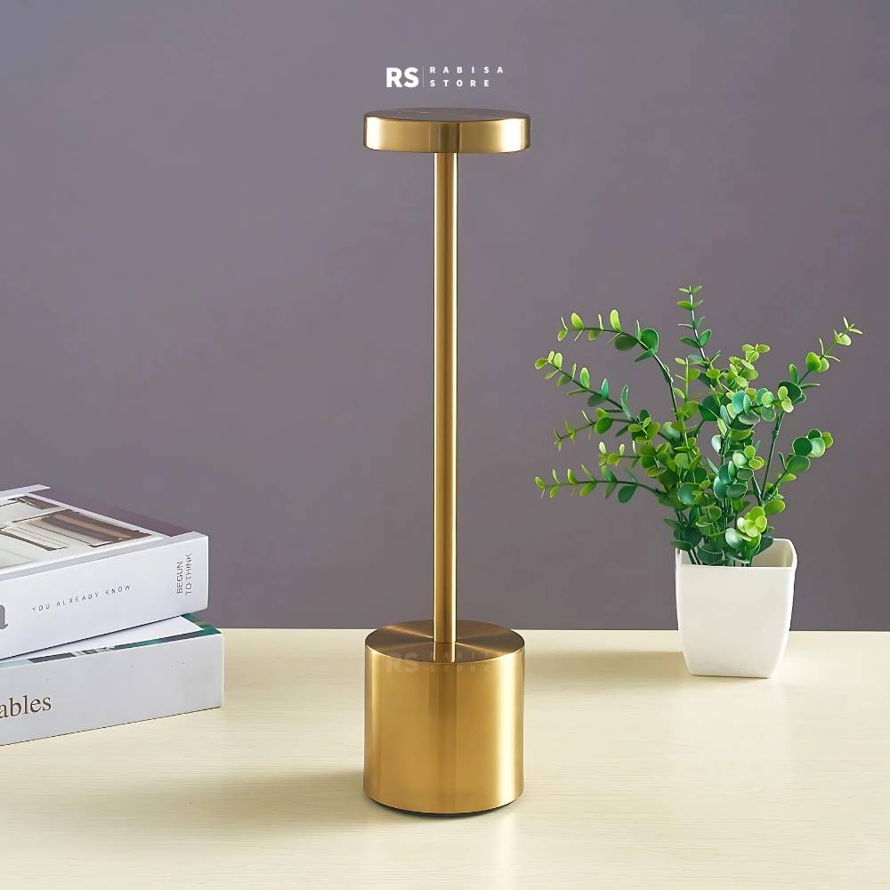 Golden Retro Tall LED Desk Lamp - 3 Light Modes, Dimmable, and USB Rechargeable