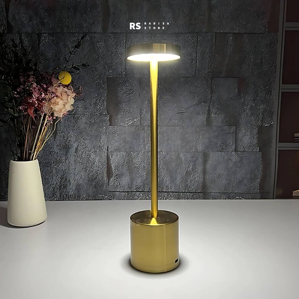 Golden Retro Tall LED Desk Lamp - 3 Light Modes, Dimmable, and USB Rechargeable