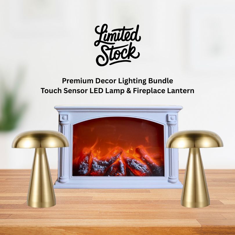 Premium Decor Lighting Bundle – Touch Sensor LED Lamp & Fireplace Lantern