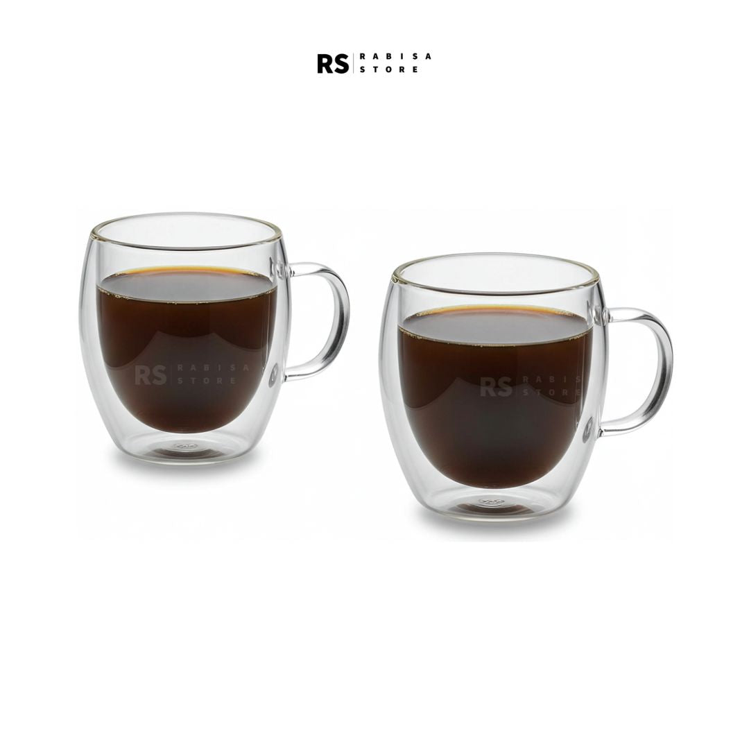 Pack of 2 Regular 200ml Double Wall Glass Mugs | No Heat, No Sweat, Just Pure Taste