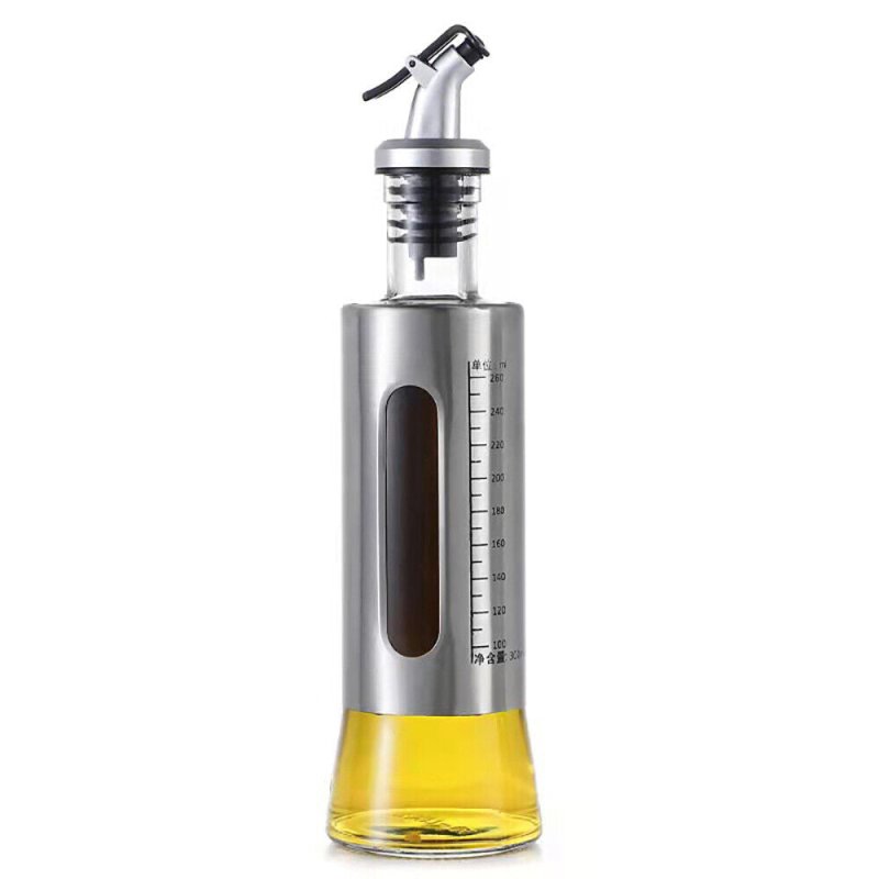 Glass and Stainless Steel Oil-Vinegar Dispenser with Measuring Scale Leakproof Cruet Bottle - 300ML