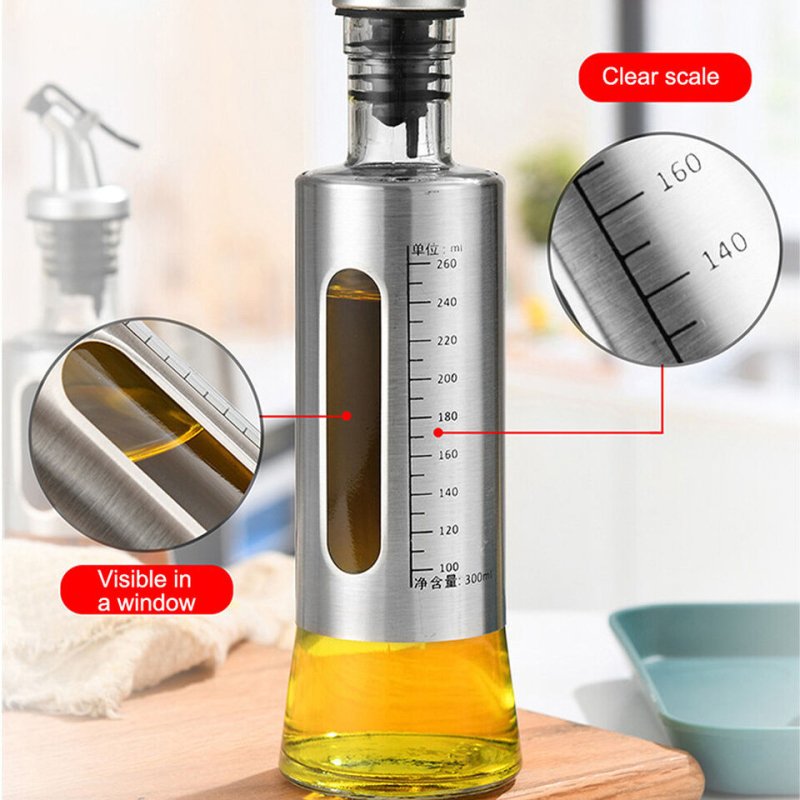 Glass and Stainless Steel Oil-Vinegar Dispenser with Measuring Scale Leakproof Cruet Bottle - 300ML