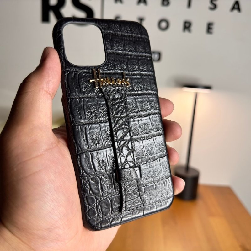 iPhone 11 Pro Designer Croc Leather Case-Black