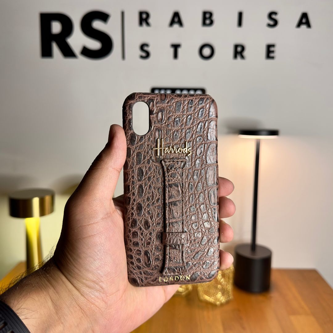 Luxury Designer iPhone X/XS Croc Leather Choco Brown Case