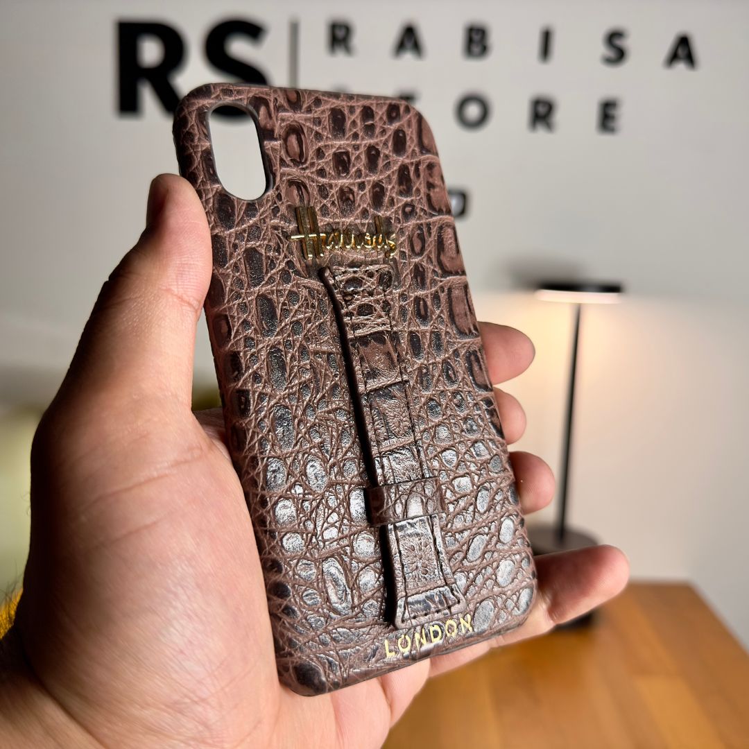 Luxury Designer iPhone X/XS Croc Leather Choco Brown Case