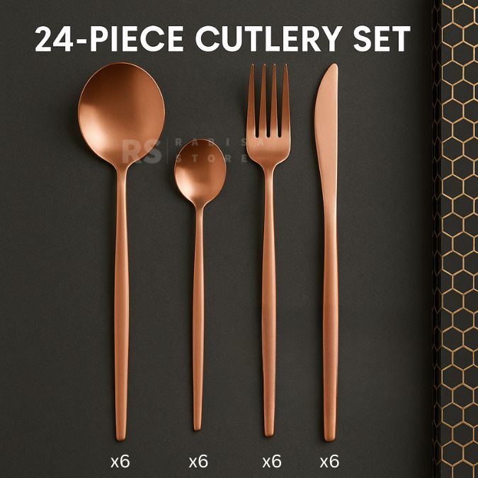 24-Piece Premium Gold Cutlery Set – Stainless Steel Flatware for 6 | Forks, Knives, Spoons with Gift Box | Green, White, Rose Gold, Golden