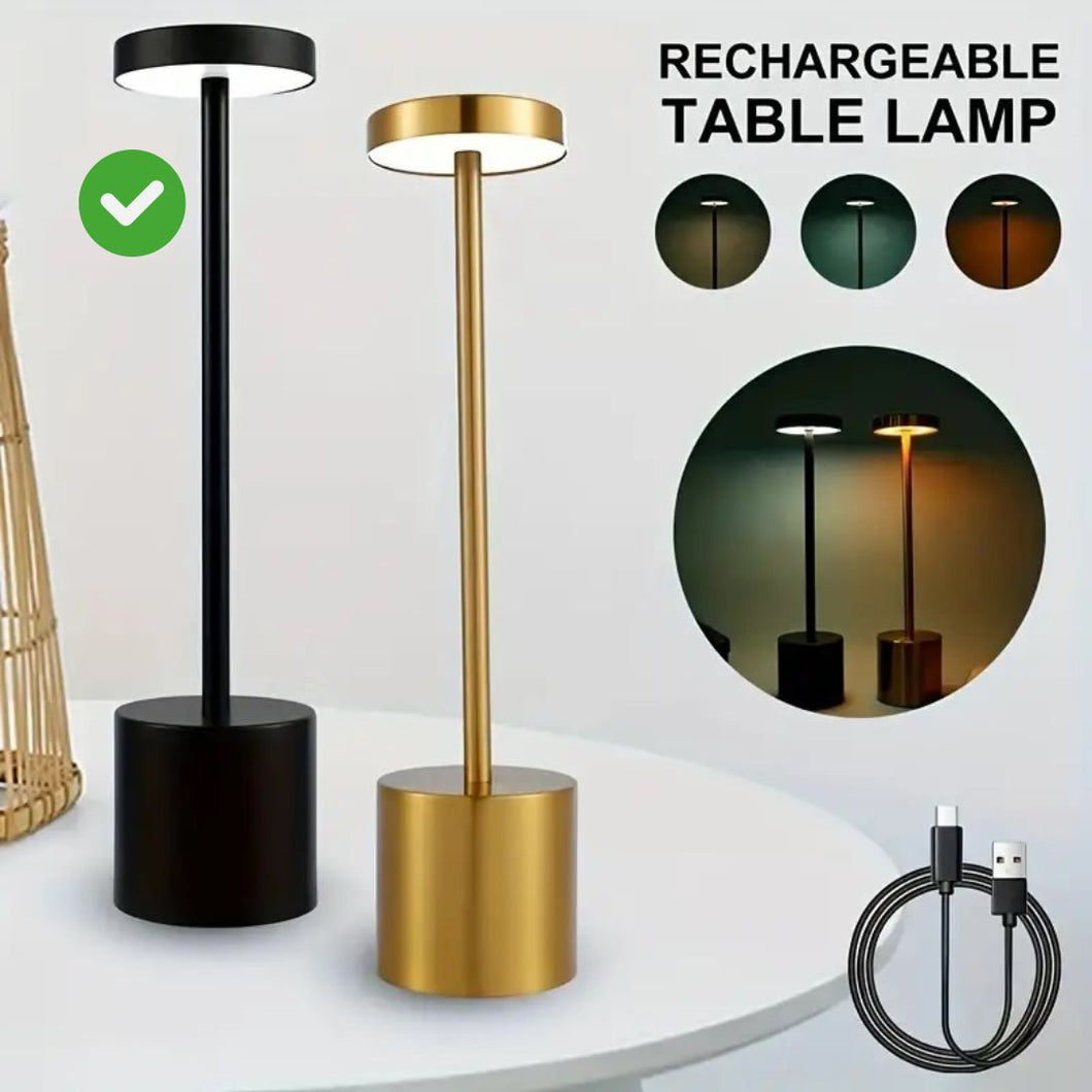 Black Retro Tall LED Desk Lamp - 3 Light Modes, Dimmable, and USB Rechargeable