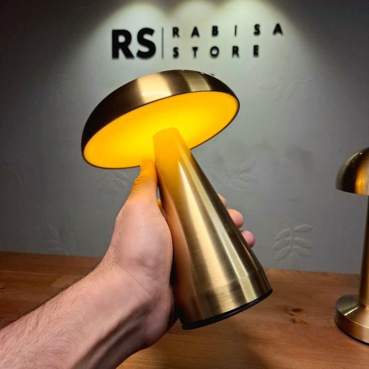 Wide Golden Mushroom LED Desk Lamp - 3 Light Modes, Dimmable, USB Type-C & Touch Sensor