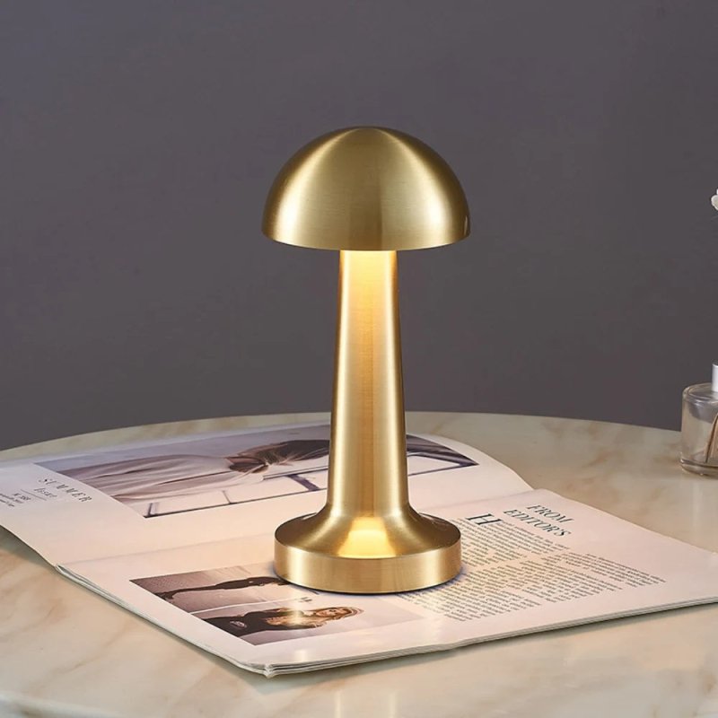 Golden Mushroom LED Desk Lamp - 3 Light Modes, Dimmable, USB Type-C & Touch Sensor