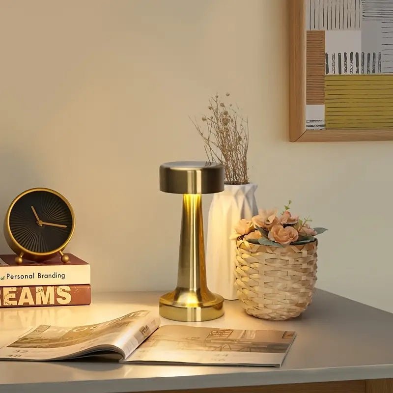 Golden LED Desk Lamp with Touch Sensor - 3 Light Modes, Dimmable, and USB Rechargeable