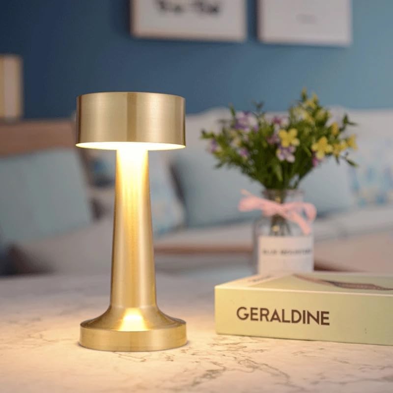 Golden LED Desk Lamp with Touch Sensor - 3 Light Modes, Dimmable, and USB Rechargeable