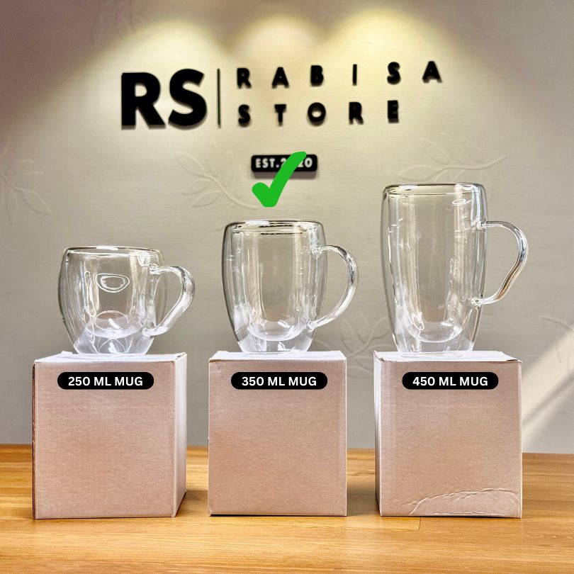Double Wall Thermal Insulated Glass Mug - 350ml