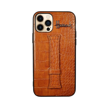 iPhone 11 Pro Designer Croc Leather Case-Brown