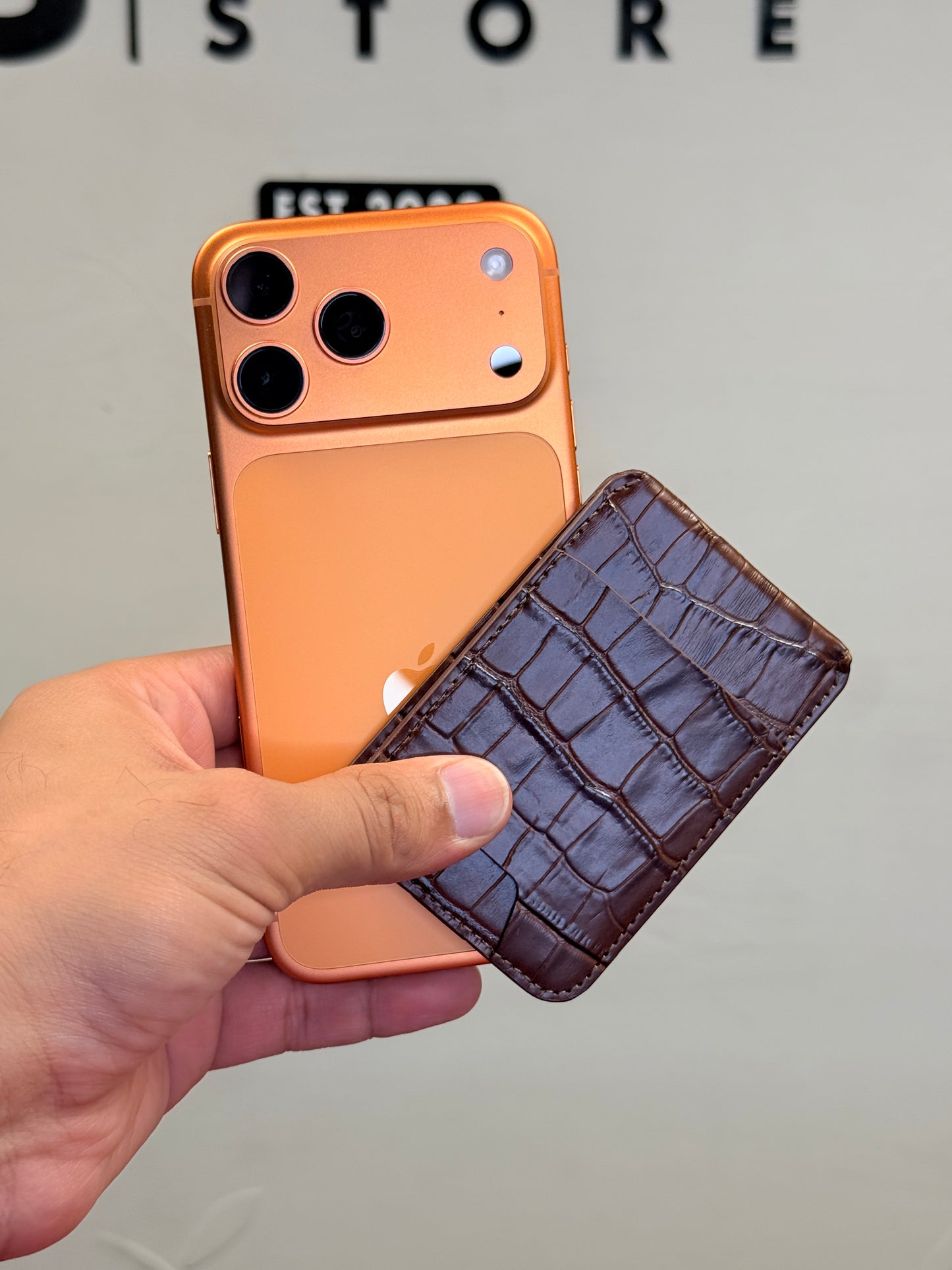 Mini MagSafe Bi Fold Wallet And Phone Stand Genuine Leather Brown
