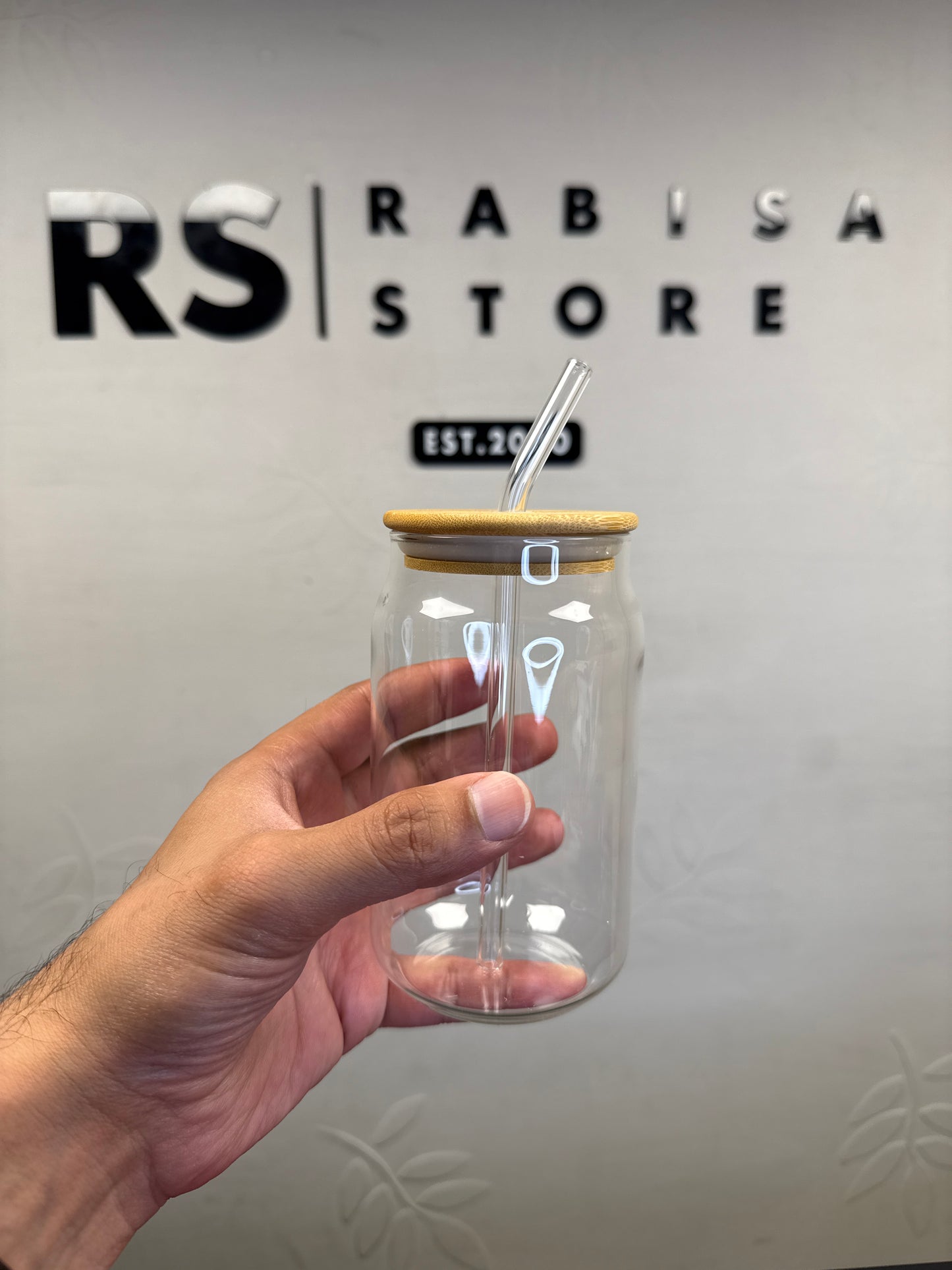 Tumbler Glass With Bamboo Lid & Glass Straw Round - 540ml