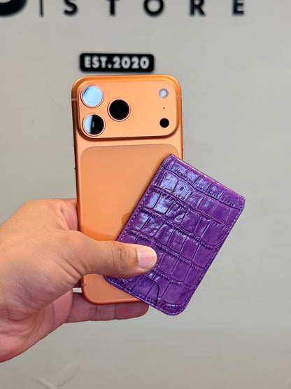 Mini MagSafe Bi Fold Wallet And Phone Stand Genuine Leather Purple