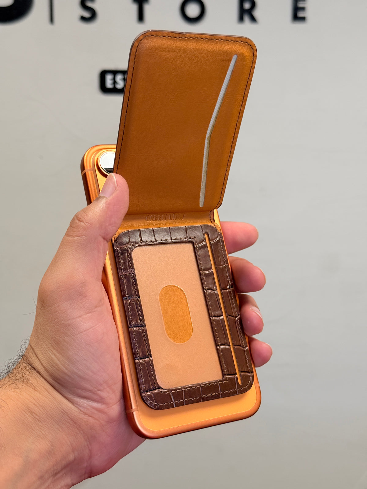 Mini MagSafe Bi Fold Wallet And Phone Stand Genuine Leather Brown