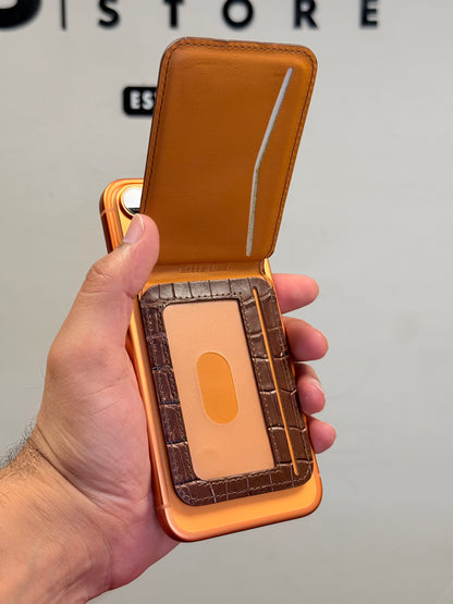 Mini MagSafe Bi Fold Wallet And Phone Stand Genuine Leather Brown