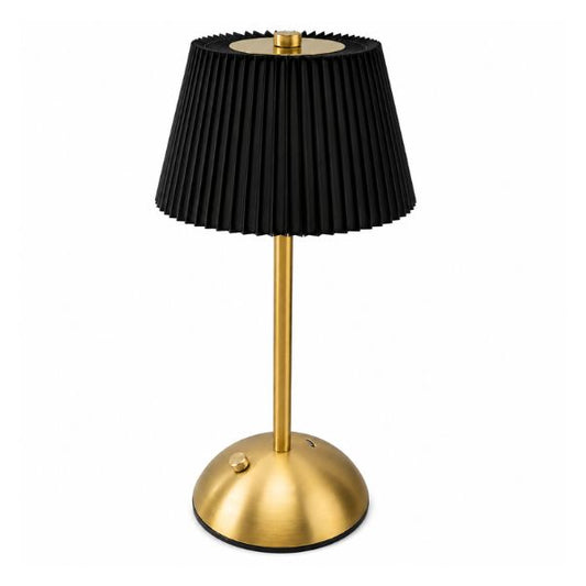 Elegant Rechargeable Touch LED Table Lamp – Black Pleated Shade & Golden Base