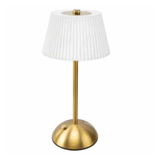 Elegant Rechargeable Touch LED Table Lamp – White Pleated Shade & Golden Base