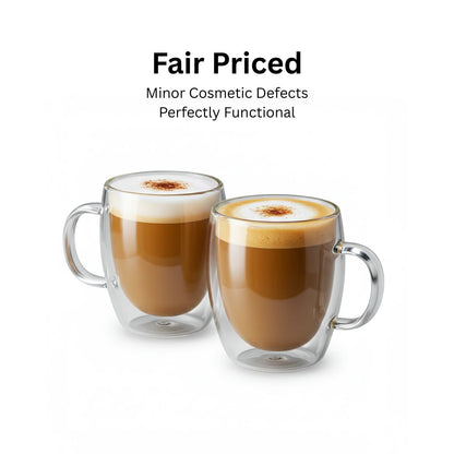 Fair Price Shop: 350ml Double Wall Glass Mug | Minor Defects & Major Value