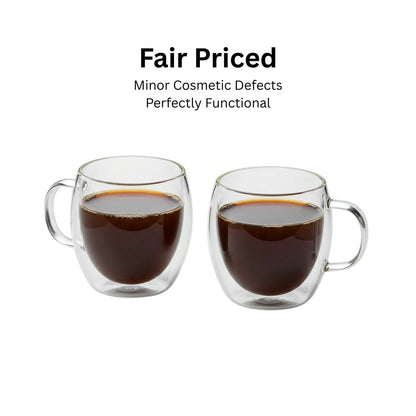 Fair Price Shop: 250ml Double Wall Glass Mug | Minor Defects & Major Value