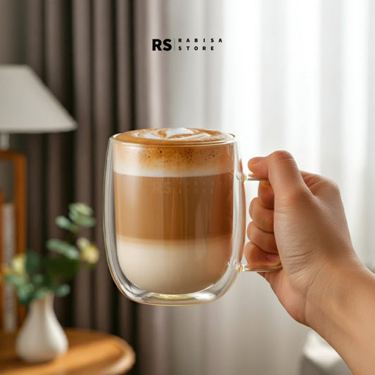 Double Wall Thermal Insulated Glass Mug - 400ml