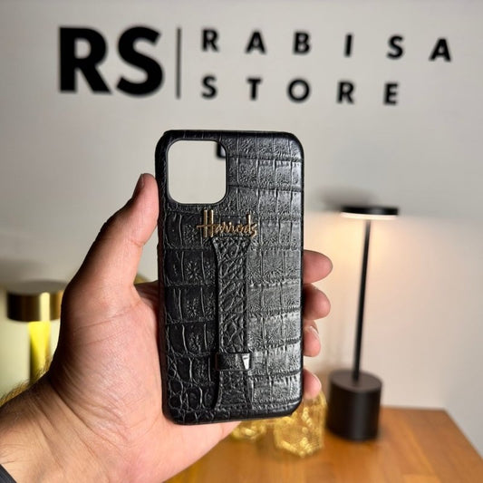 iPhone 11 Pro Designer Croc Leather Case-Black