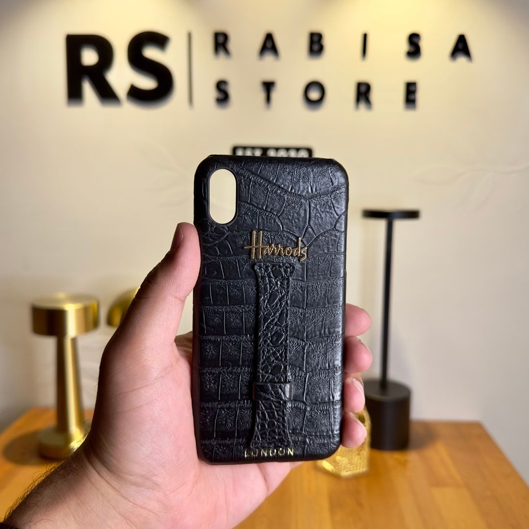 Luxury Designer iPhone X/XS Croc Leather Black Case