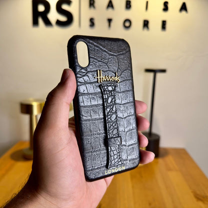 Luxury Designer iPhone X/XS Croc Leather Black Case