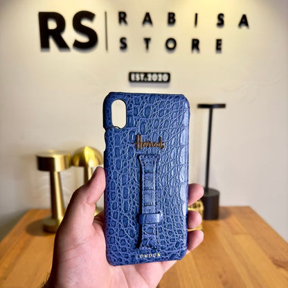 Luxury Designer iPhone XS Max Croc Leather Blue Case