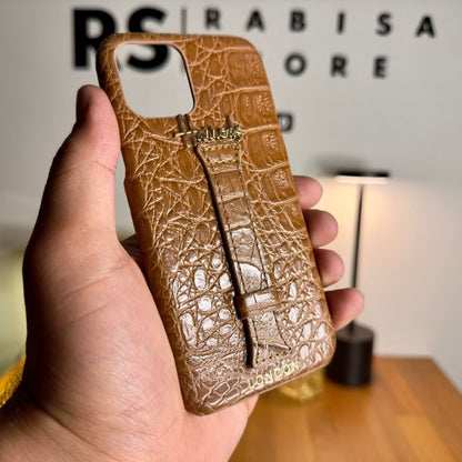 iPhone 11 Pro Designer Croc Leather Case-Brown