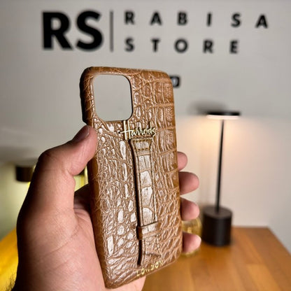 iPhone 11 Pro Designer Croc Leather Case-Brown