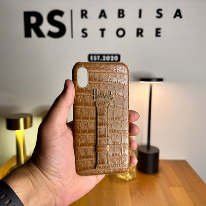 Luxury Designer iPhone X/XS Croc Leather Brown Case