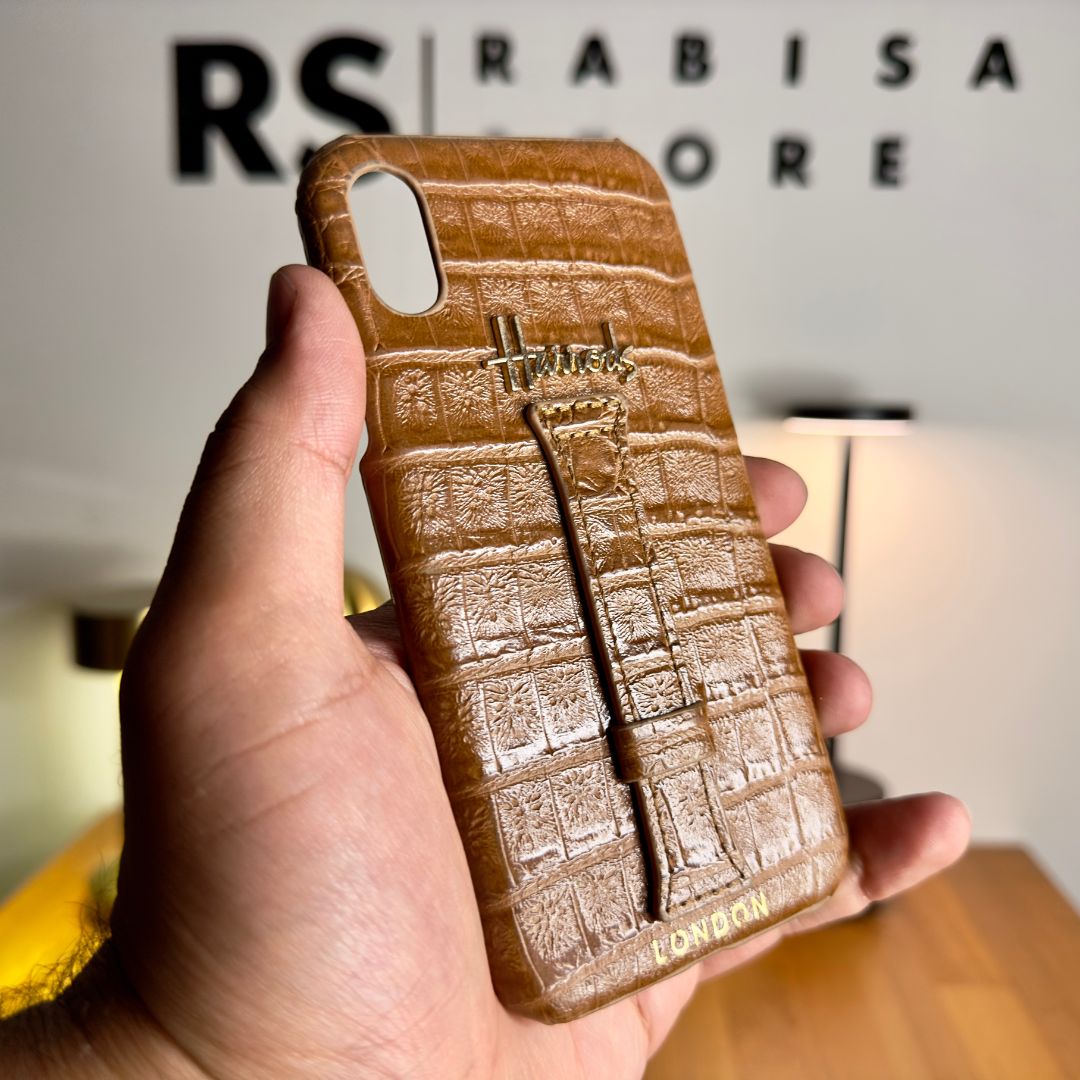 Luxury Designer iPhone X/XS Croc Leather Brown Case