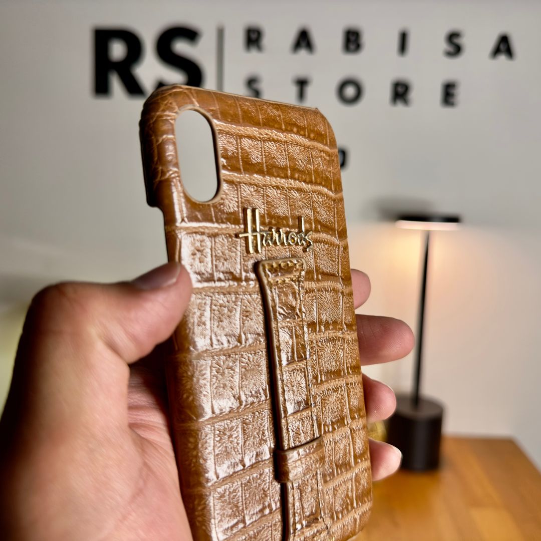 Luxury Designer iPhone X/XS Croc Leather Brown Case