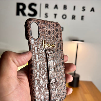 Luxury Designer iPhone X/XS Croc Leather Choco Brown Case