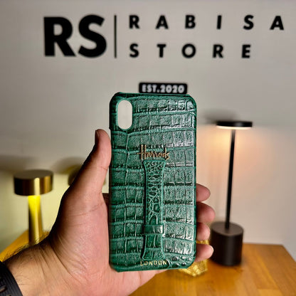 Luxury Designer iPhone X/XS Croc Leather Green Case