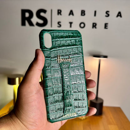 Luxury Designer iPhone XS Max Croc Leather Green Case