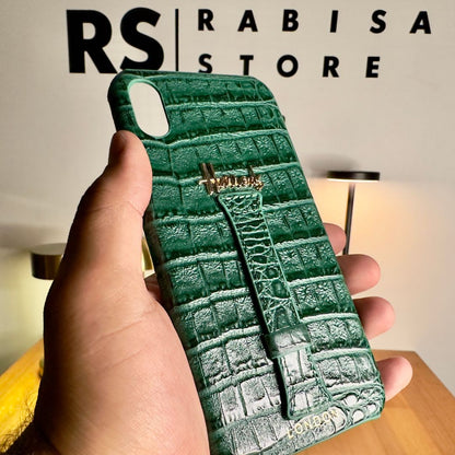 Luxury Designer iPhone X/XS Croc Leather Green Case