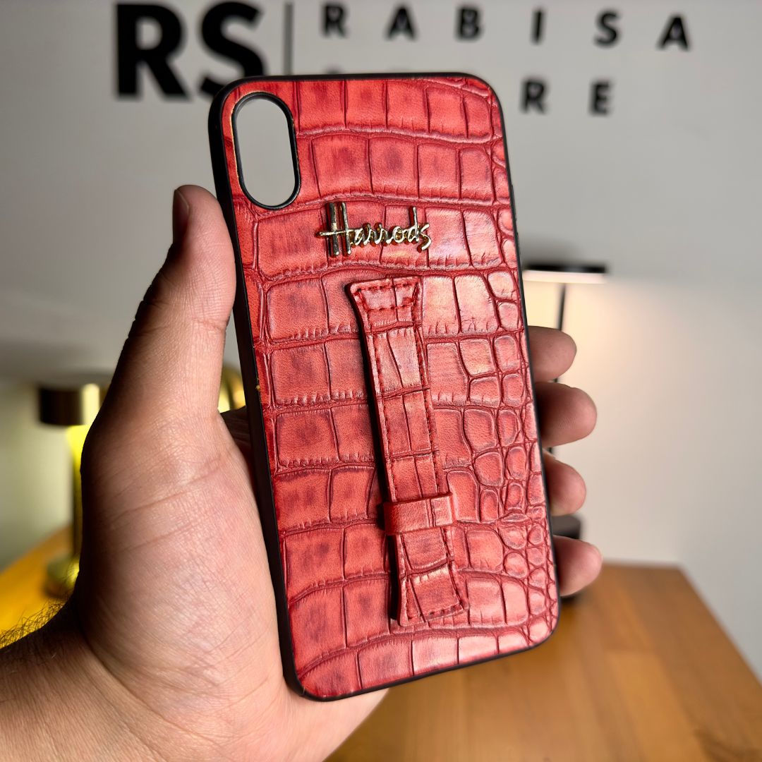 Luxury Designer iPhone XS Max Croc Leather Red Case