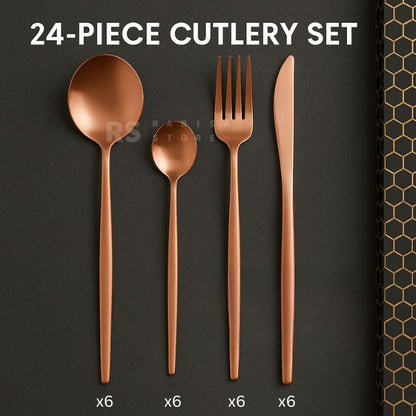 24 Piece Premium Gold Cutlery Set Stainless Steel Flatware for 6 | Forks, Knives, Spoons with Gift Box | Green, White, Rose Gold, Golden