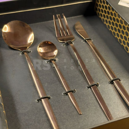 24 Piece Premium Gold Cutlery Set Stainless Steel Flatware for 6 | Forks, Knives, Spoons with Gift Box | Green, White, Rose Gold, Golden