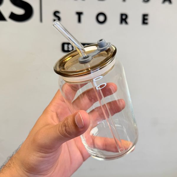 Tumbler Glass With Bamboo/Acrylic Lid & Glass Straw Round - 540ml
