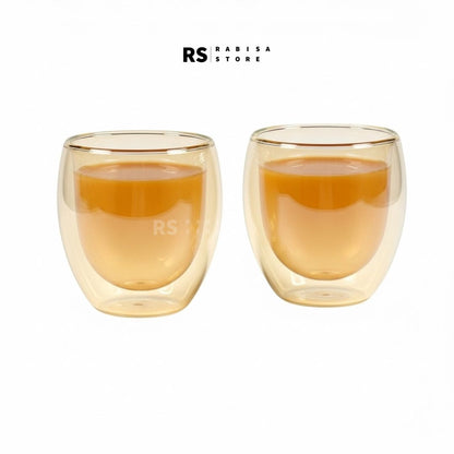 Pack of 2 Regular 200ml Double Wall Glass Mugs (Amber Tint) | No Heat, No Sweat, Just Pure Taste
