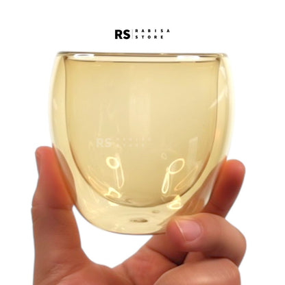 Pack of 2 Regular 200ml Double Wall Glass Mugs (Amber Tint) | No Heat, No Sweat, Just Pure Taste
