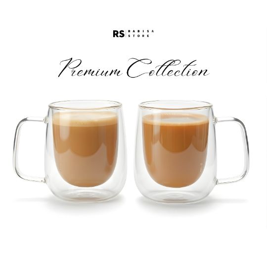 Pack of 2 200ML Modern Premium Regular Size Double Wall Glass Mug Pair