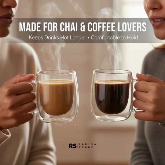 Pack of 2 200ML Modern Premium Regular Size Double Wall Glass Mug Pair