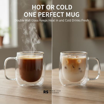 Pack of 2 200ML Modern Premium Regular Size Double Wall Glass Mug Pair
